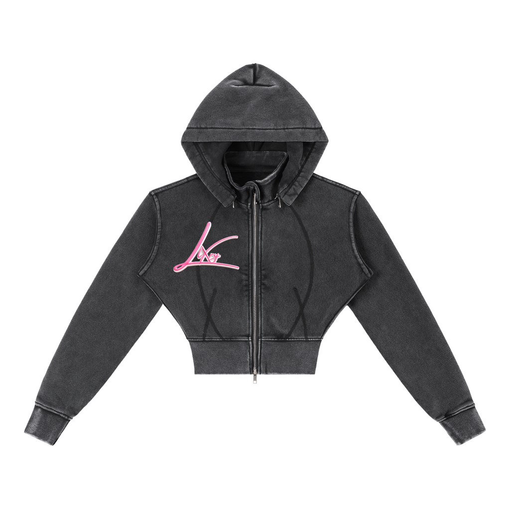 Vintage Washed Cropped Fleece Hoodie
